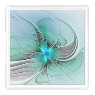 Abstract With Blue, Modern Fractal Art Acrylic Tray