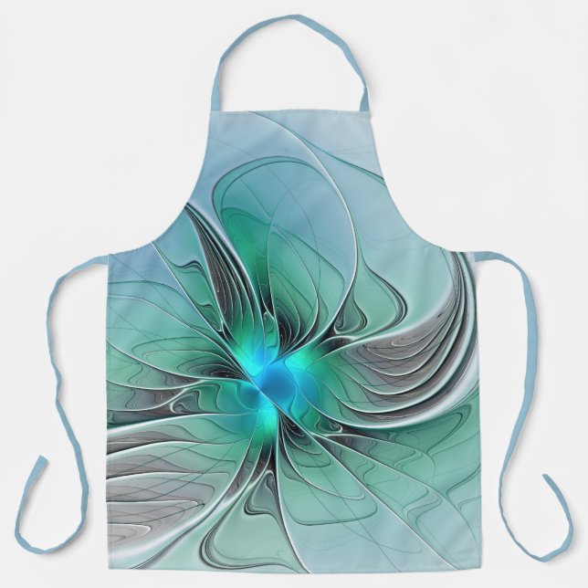 Abstract With Blue, Modern Fractal Art Apron (Front)