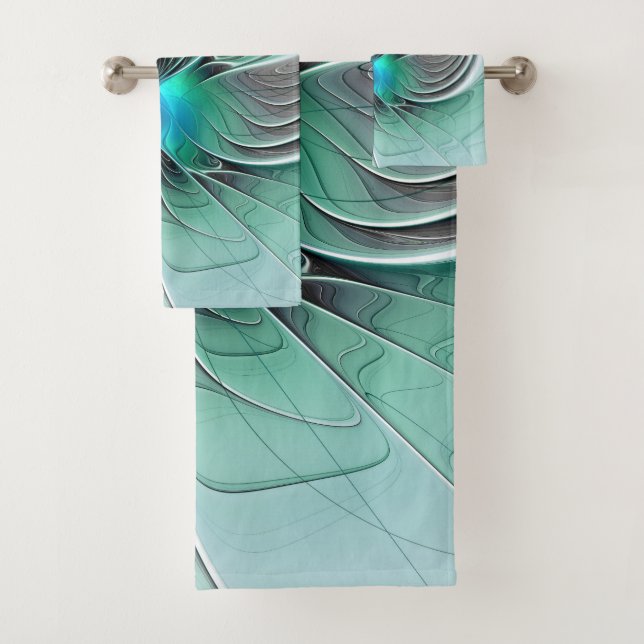 Abstract With Blue, Modern Fractal Art Bath Towel Set (Insitu)