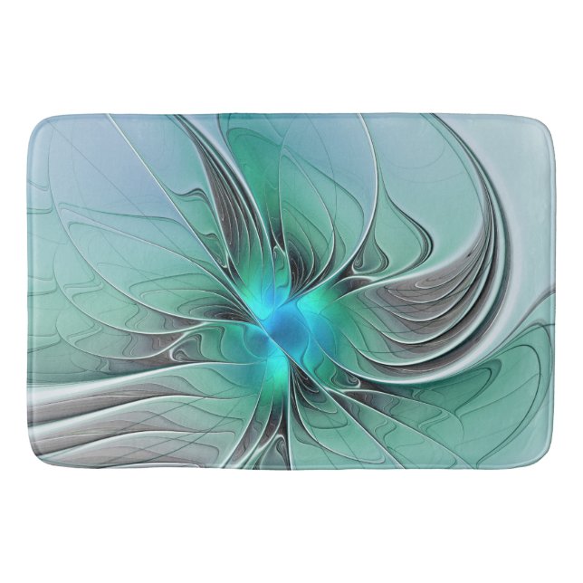 Abstract With Blue, Modern Fractal Art Bathroom Mat (Front)
