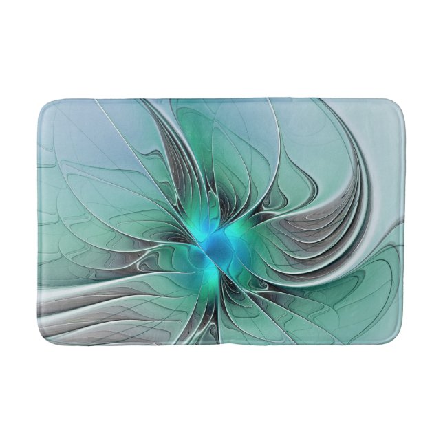 Abstract With Blue, Modern Fractal Art Bathroom Mat (Front)
