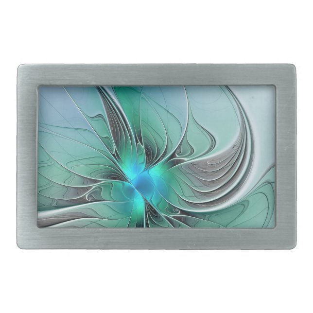 Abstract With Blue, Modern Fractal Art Belt Buckle (Front)