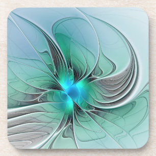 Abstract With Blue, Modern Fractal Art Beverage Coaster
