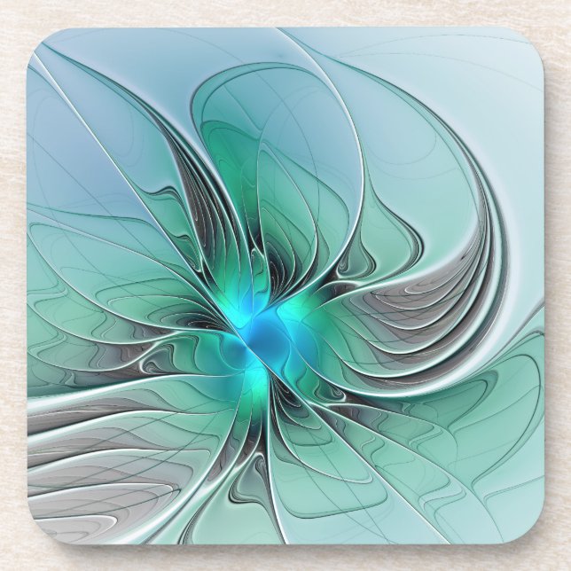 Abstract With Blue, Modern Fractal Art Beverage Coaster (Front)