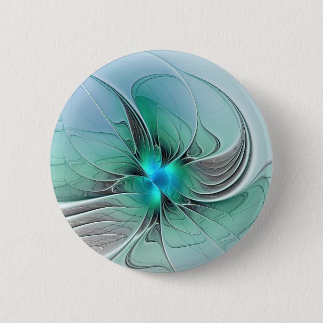 Abstract With Blue, Modern Fractal Art Button (Front)