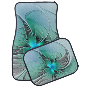 Abstract With Blue, Modern Fractal Art Car Mat