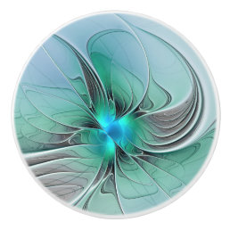 Abstract With Blue, Modern Fractal Art Ceramic Knob