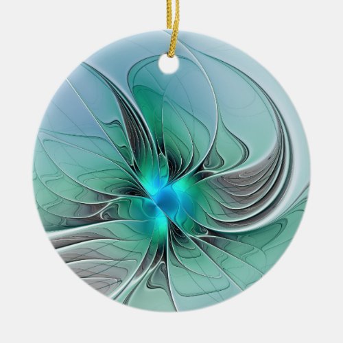 Abstract With Blue Modern Fractal Art Ceramic Ornament
