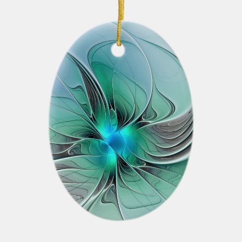 Abstract With Blue Modern Fractal Art Ceramic Ornament