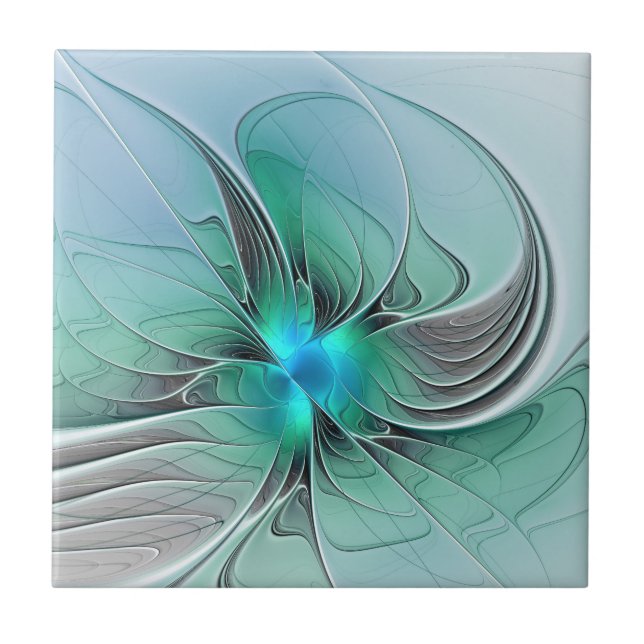 Abstract With Blue, Modern Fractal Art Ceramic Tile (Front)