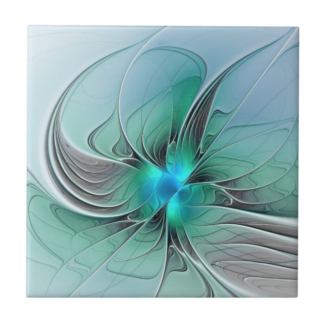 Abstract With Blue, Modern Fractal Art Ceramic Tile (Front)
