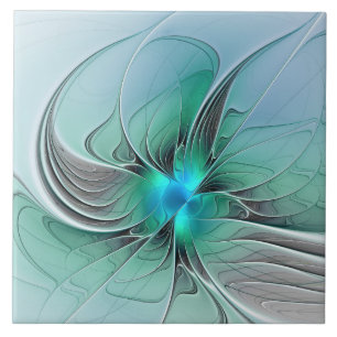 Abstract With Blue, Modern Fractal Art Ceramic Tile