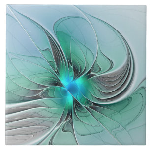 Abstract With Blue, Modern Fractal Art Ceramic Tile