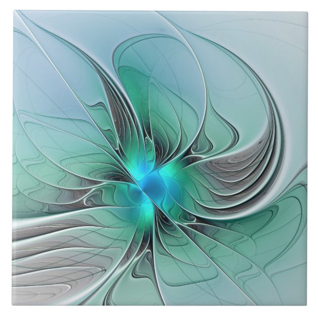 Abstract With Blue, Modern Fractal Art Ceramic Tile (Front)
