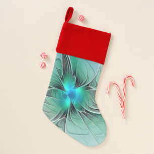 Abstract With Blue, Modern Fractal Art Christmas Stocking