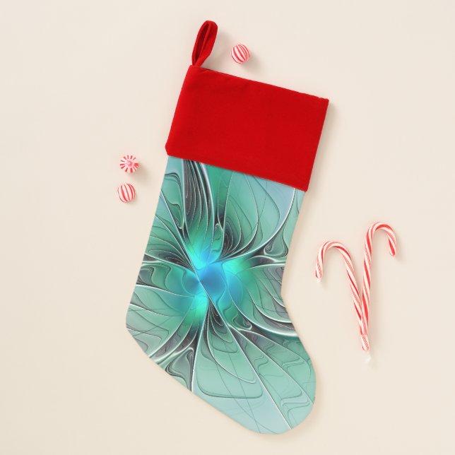 Abstract With Blue, Modern Fractal Art Christmas Stocking (Front)