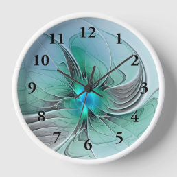 Abstract With Blue, Modern Fractal Art Clock