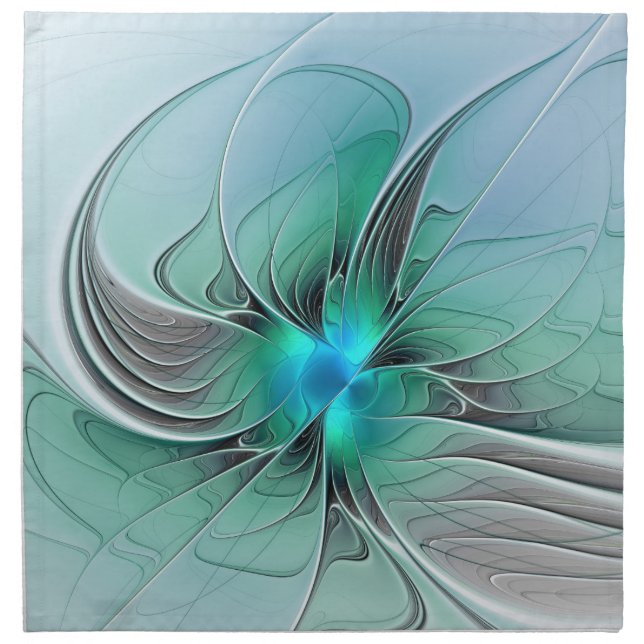 Abstract With Blue, Modern Fractal Art Cloth Napkin (Front)