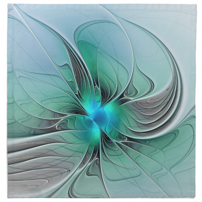 Abstract With Blue, Modern Fractal Art Cloth Napkin (Front)