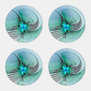 Abstract With Blue, Modern Fractal Art Coaster Set