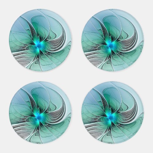 Abstract With Blue Modern Fractal Art Coaster Set