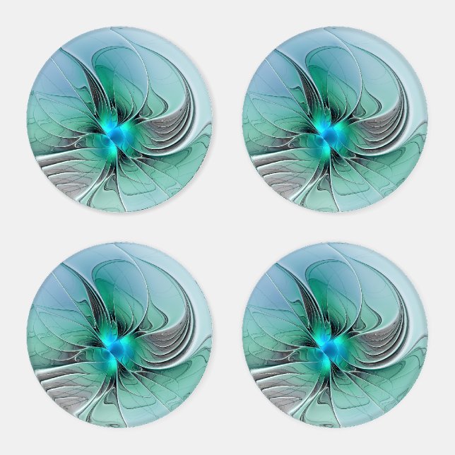 Abstract With Blue, Modern Fractal Art Coaster Set (Set)