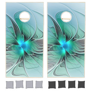 Abstract With Blue, Modern Fractal Art Cornhole Set