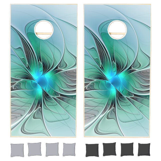 Abstract With Blue, Modern Fractal Art Cornhole Set (Set)