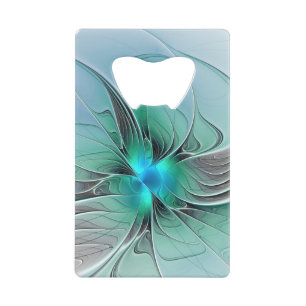 Abstract With Blue, Modern Fractal Art Credit Card Bottle Opener