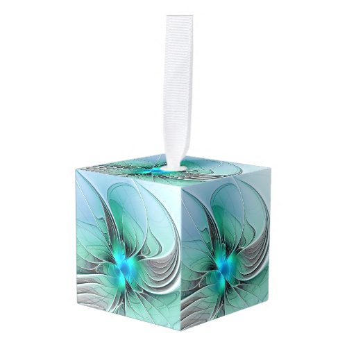 Abstract With Blue Modern Fractal Art Cube Ornament
