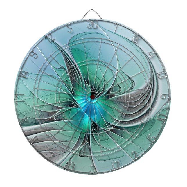 Abstract With Blue, Modern Fractal Art Dart Board (Front)