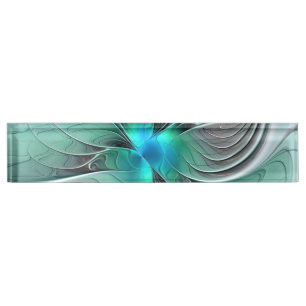 Abstract With Blue, Modern Fractal Art Desk Name Plate