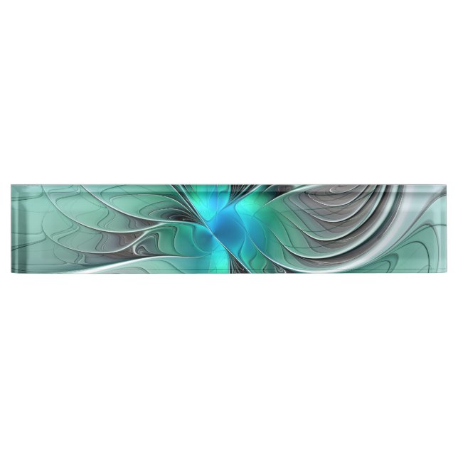 Abstract With Blue, Modern Fractal Art Desk Name Plate (Front)