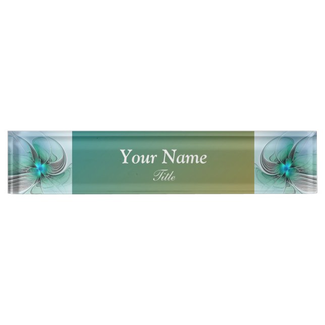 Abstract With Blue, Modern Fractal Art Desk Name Plate (Front)
