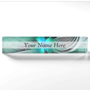 Abstract With Blue, Modern Fractal Art Desk Name Plate
