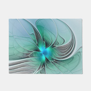 Abstract With Blue, Modern Fractal Art Doormat