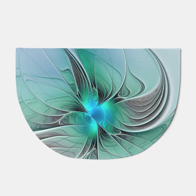 Abstract With Blue, Modern Fractal Art Doormat (Front)
