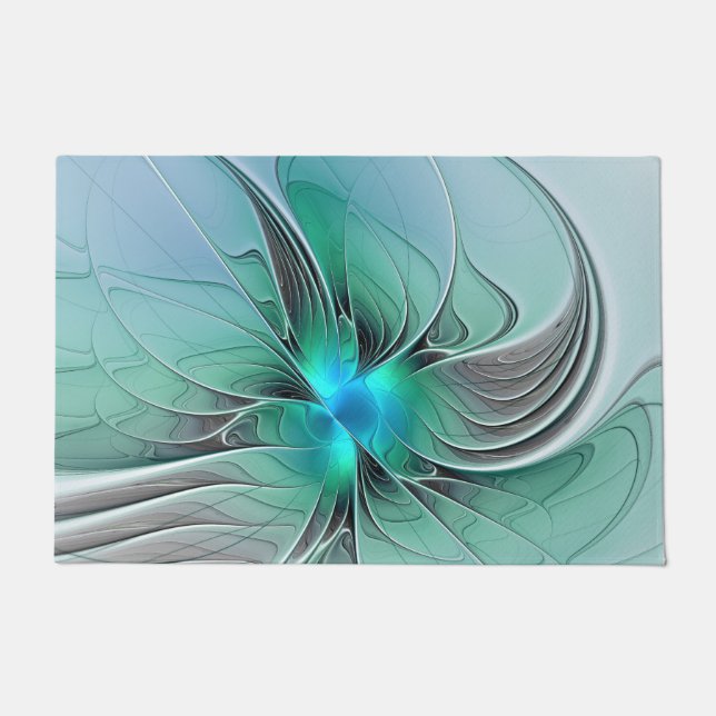 Abstract With Blue, Modern Fractal Art Doormat (Front)