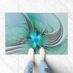 Abstract With Blue, Modern Fractal Art Doormat