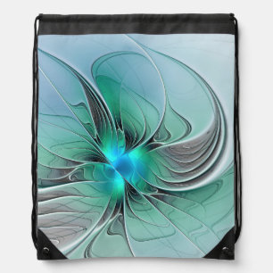 Abstract With Blue, Modern Fractal Art Drawstring Bag
