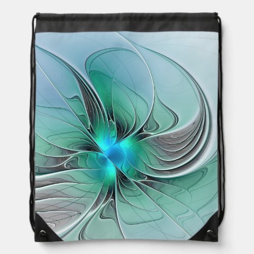 Abstract With Blue Modern Fractal Art Drawstring Bag