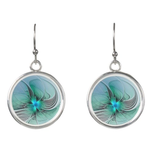 Abstract With Blue Modern Fractal Art Earrings