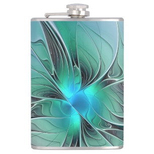 Abstract With Blue, Modern Fractal Art Flask