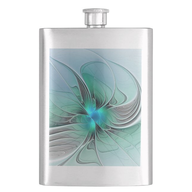 Abstract With Blue, Modern Fractal Art Flask (Front)