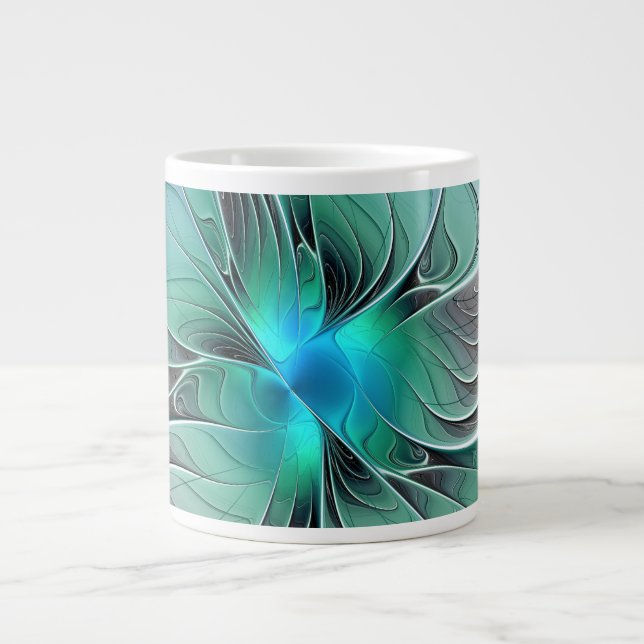 Abstract With Blue, Modern Fractal Art Giant Coffee Mug (Front)