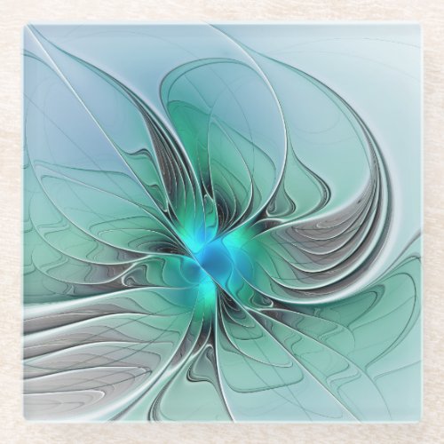 Abstract With Blue Modern Fractal Art Glass Coaster