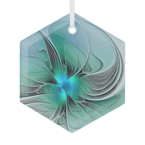 Abstract With Blue, Modern Fractal Art Glass Ornament
