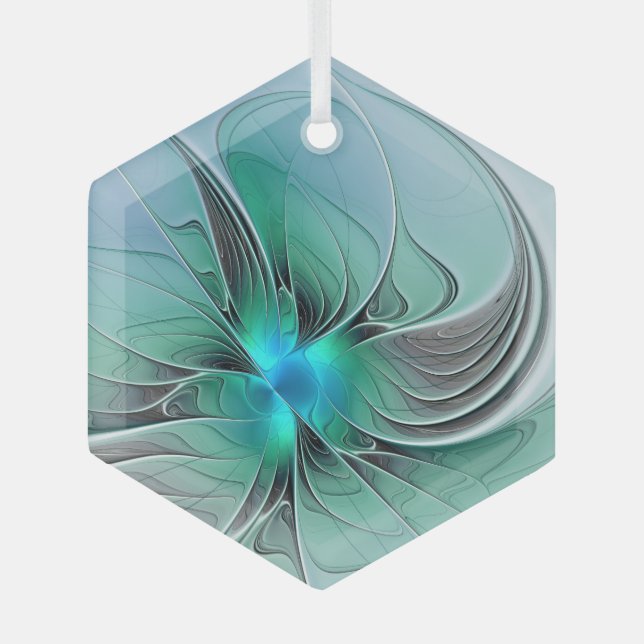 Abstract With Blue, Modern Fractal Art Glass Ornament (Front)