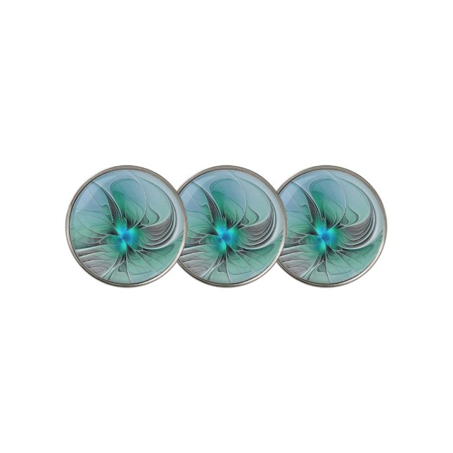 Abstract With Blue, Modern Fractal Art Golf Ball Marker (3 Up)