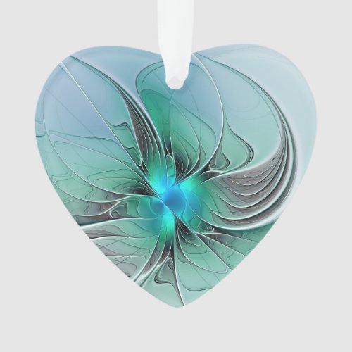 Abstract With Blue Modern Fractal Art Heart Ornament